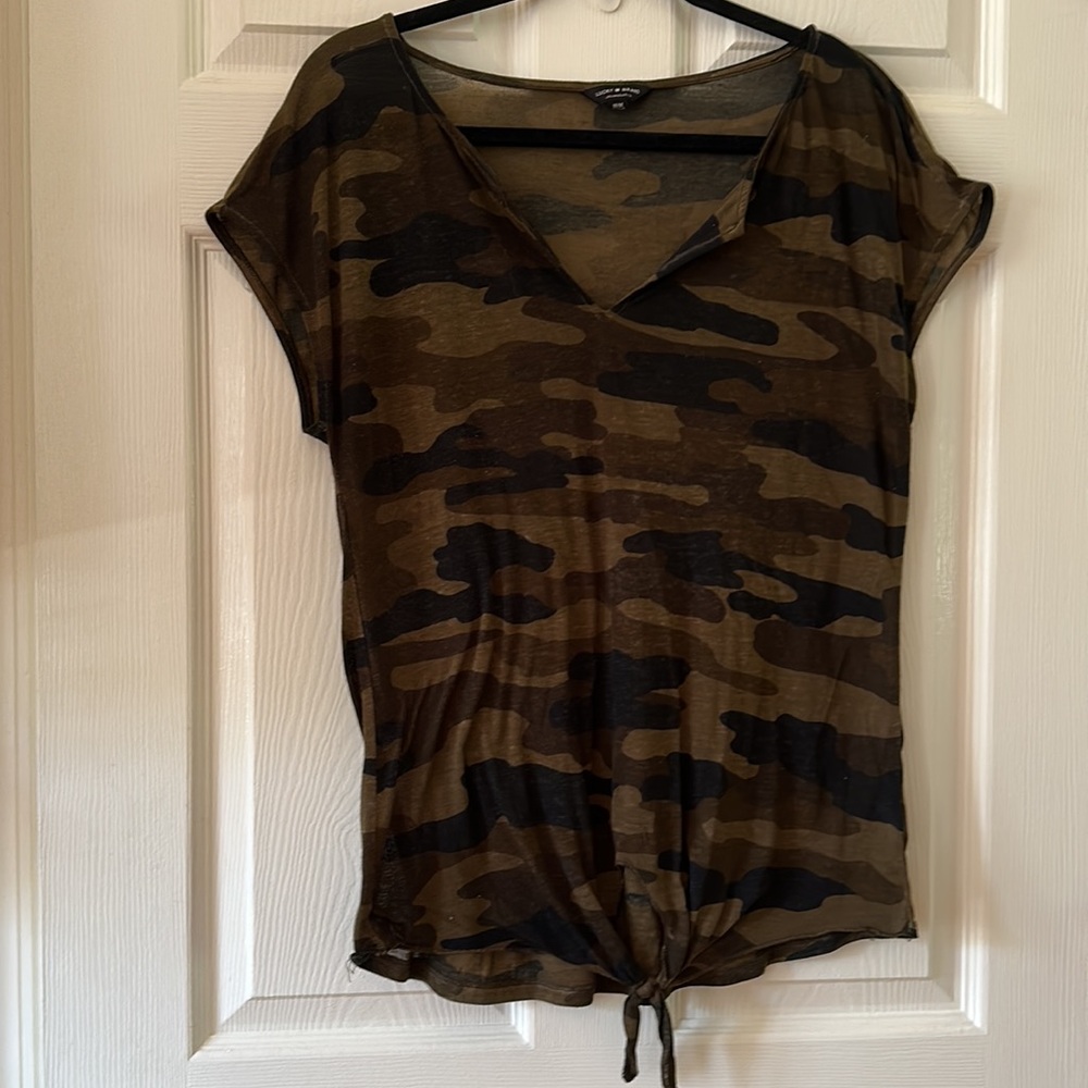 Lucky Brand Open Neck Camouflage Top